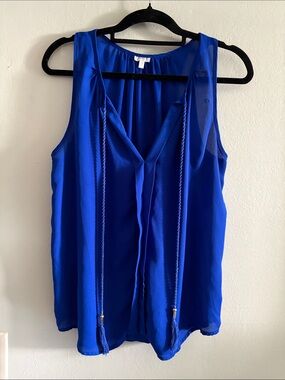 Marisol Sleeveless V-Neck Tassel Blouse - Royal Blue L